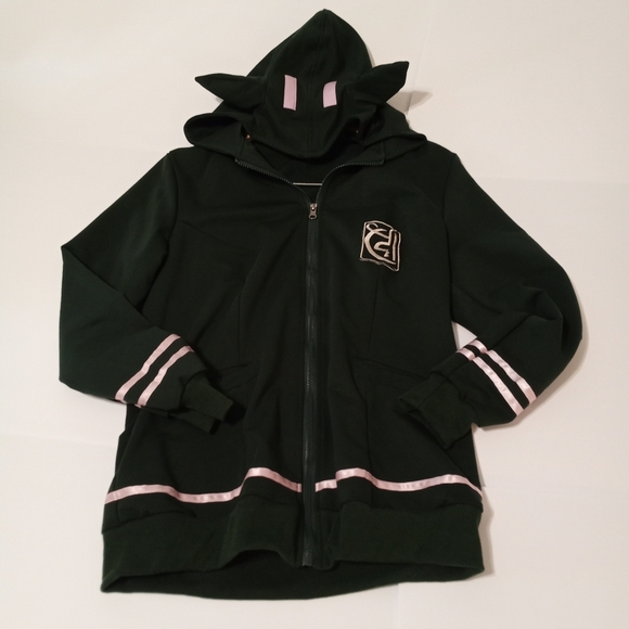 Nanami Chiaki Cosplay Green Long Sleeve Jacket with ears on hoodie US Size SMALL - Picture 3 of 7